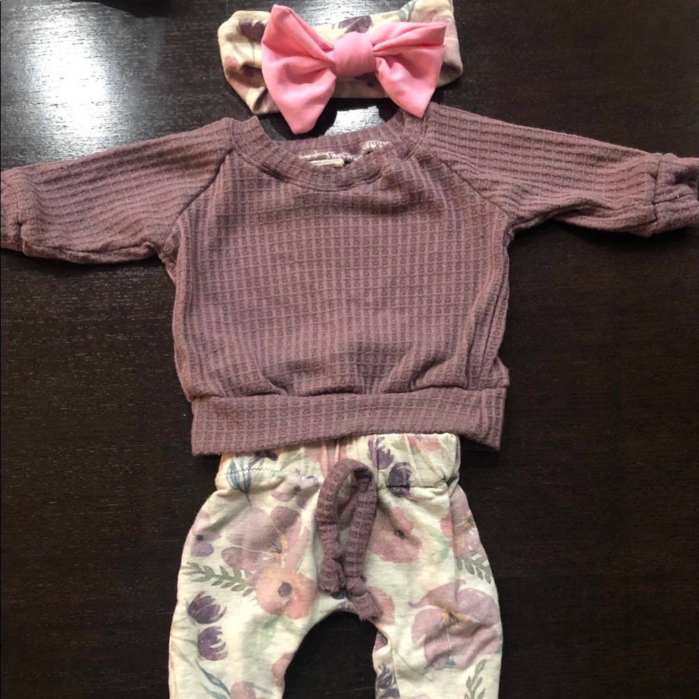 Baby Girl Outfit - pants, shirt and headband.